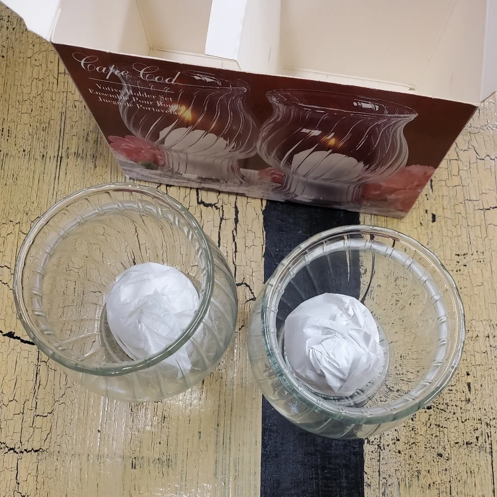 🕯 🕯 NEW Indiana Glass Set of 2 candle votive holders w/ votive candles